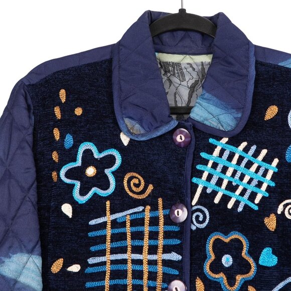 Quilted Reversible Patchwork Jacket VTG Boho Earthy Layered Embroidered Quirky - Picture 3 of 10